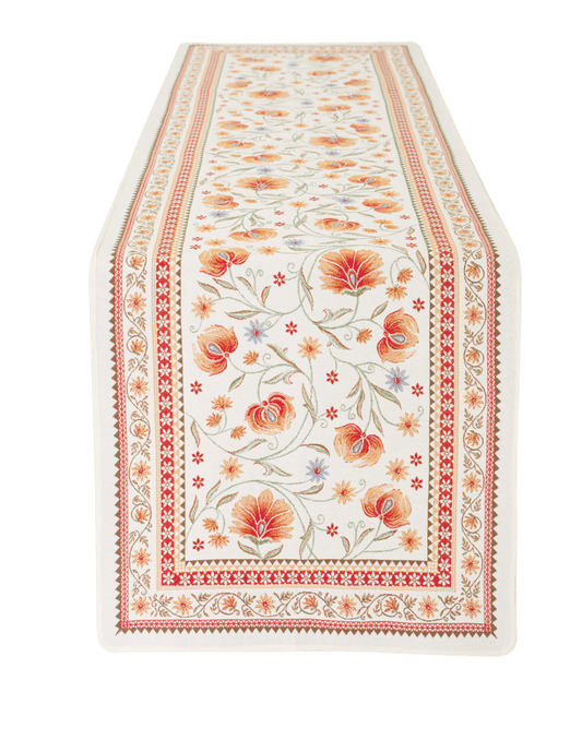 Sillans Ecru Red French Jacquard Table Runner