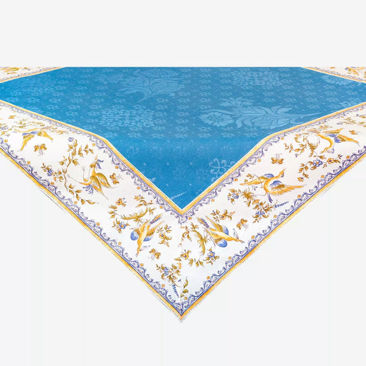 Moustier Blue Bordered Square French Jacquard Table Runner
