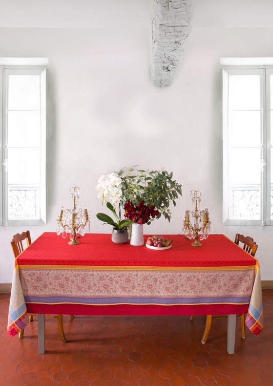 Massilia Red Jacquard Tablecloth (Water-Repellent)