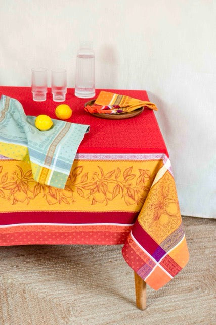 Cédrat Orange Jacquard Tablecloth (Water-Repellent)