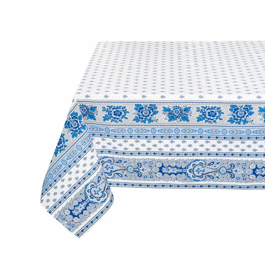 Bastide Coated tablecloth White Blue  60" X 78"