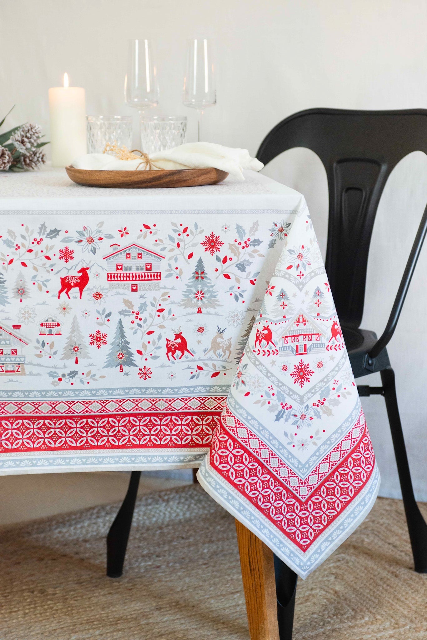 Cervin Red White Coated Tablecloth 60” X 120”