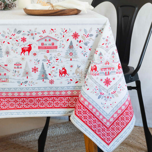 Cervin Red White Coated Tablecloth 60” X 78”