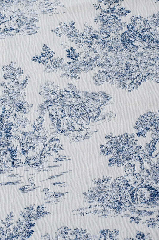 Coraline Blue French Jacquard Tablecloth/Couch Throw 71” X 71”