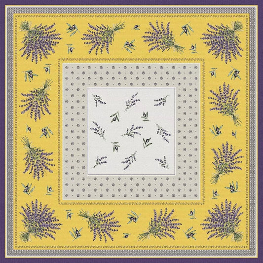 Castillon Lavender Yellow Square French Jacquard Table Cover 39” X 39”