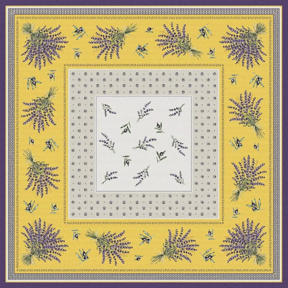 Castillon Lavender Yellow Square French Jacquard Table Cover 39” X 39”