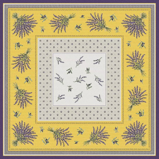 Castillon Lavender Yellow Square French Jacquard Table Cover 39” X 39”