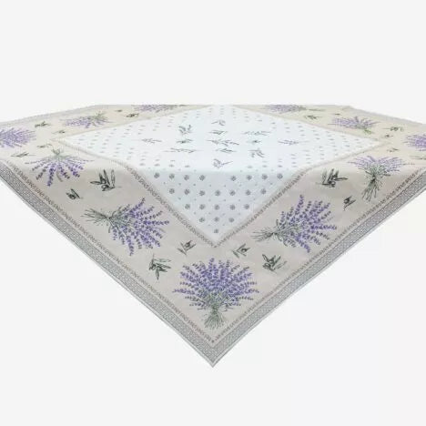 Castillon Lavender Ecru Square French Jacquard Table Cover 39” X 39”