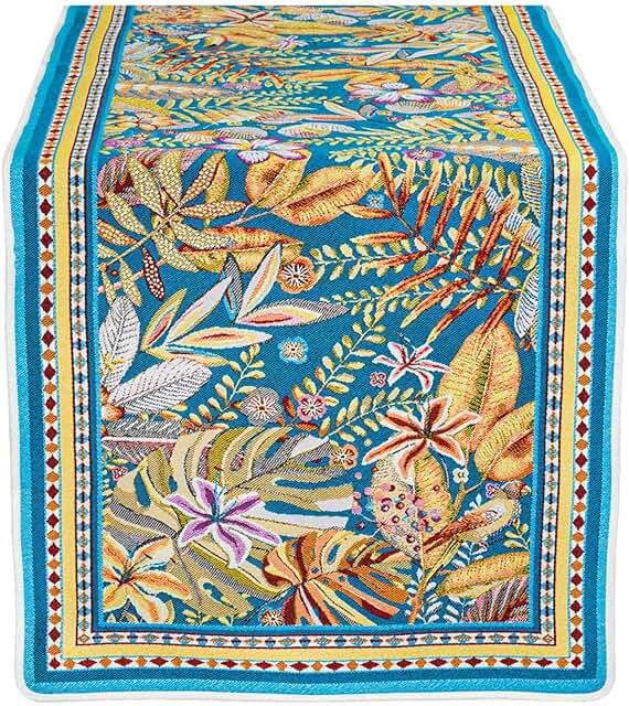 Puerto Rico Blue Tropical French Jacquard Table Runner