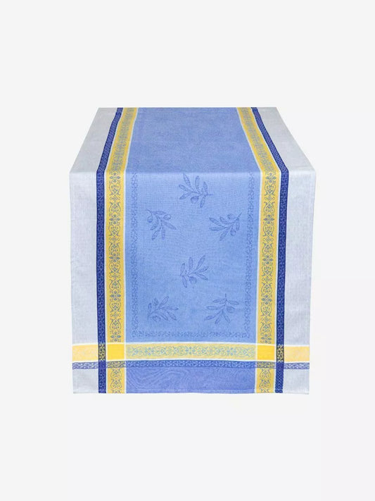 Olivia Blue Yellow Jacquard Table Runner (Water-Repellent)