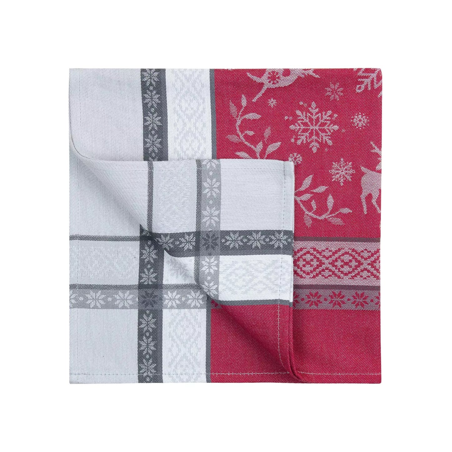 Vars Grey Red Holiday Jacquard Tea Towel