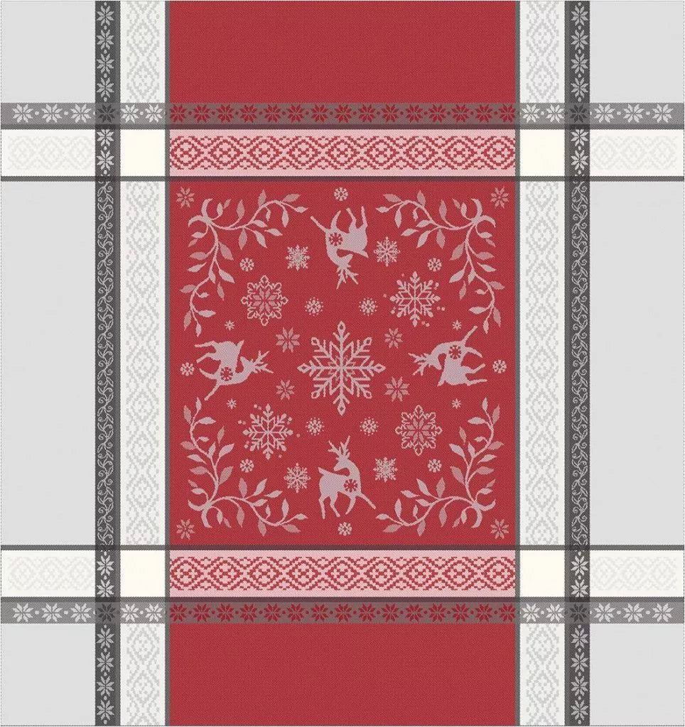 Vars Grey Red Holiday Jacquard Tea Towel