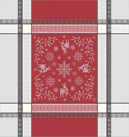 Vars Grey Red Holiday Jacquard Tea Towel