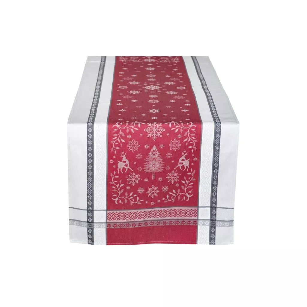 Vars Grey Red Holiday Jacquard Table Runner (Water-Repellent)