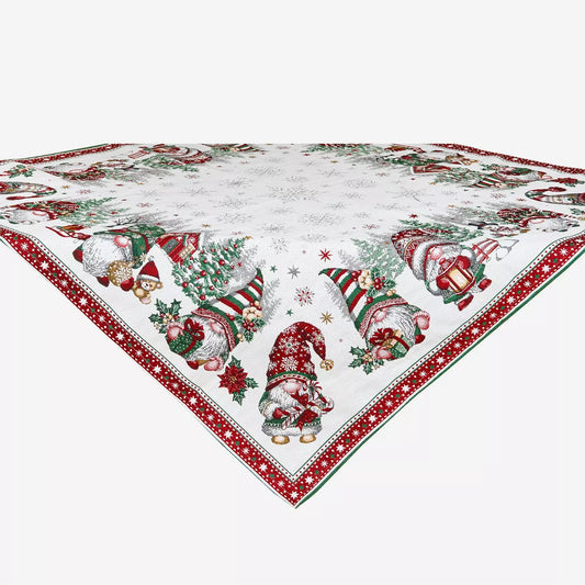 Gnomes Square French Jacquard Table Cover 57” x 57” Holiday