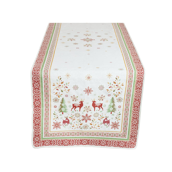 Vallee Red Green Holiday French Jacquard Table Runner