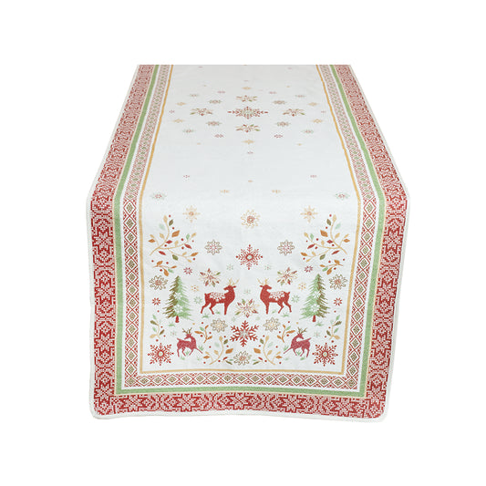 Vallee Red Green Holiday French Jacquard Table Runner