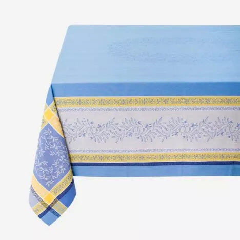 Olivia Blue Yellow Jacquard Tablecloth (Water-Repellent)