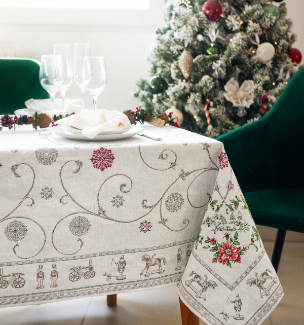 Noel Square French Jacquard Table Cover 39” X 39” Holiday