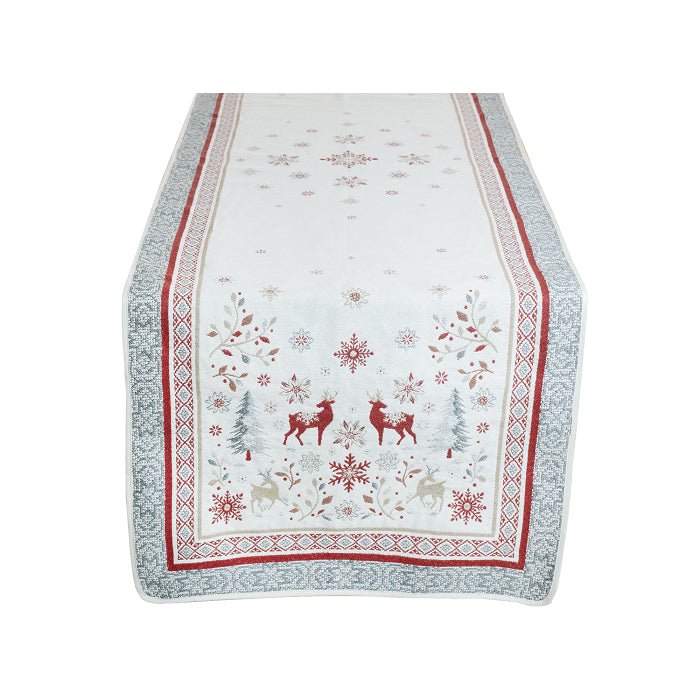 Vallee Ecru Holiday French Jacquard Table Runner