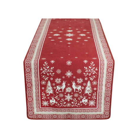 Vallee Red Holiday French Jacquard Table Runner