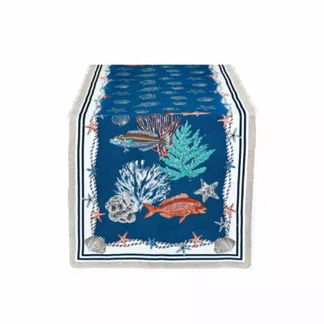 Bonifacio Ocean Blue French Jacquard Table Runner