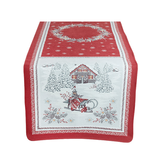 Savoie Red Holiday French Jacquard Table Runner