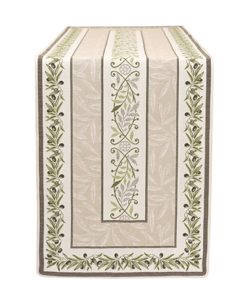 Auriol Olive Twigs Linen Green French Jacquard Table Runner