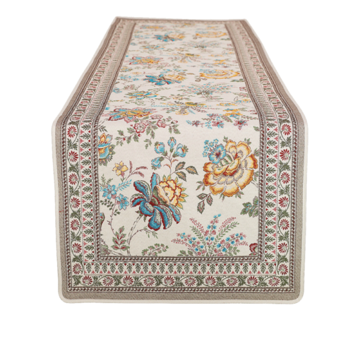 Garance Flowers Yellow Blue French Jacquard Table Runner