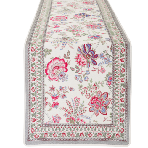 Garance Flowers Fuchsia Blue French Jacquard Table Runner