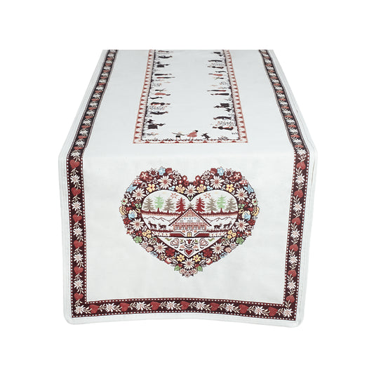 Plagne Winter Holiday Ecru French Jacquard Table Runner