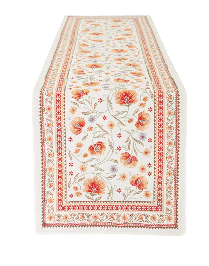 Sillans Ecru Red Autumn French Jacquard Table Runner