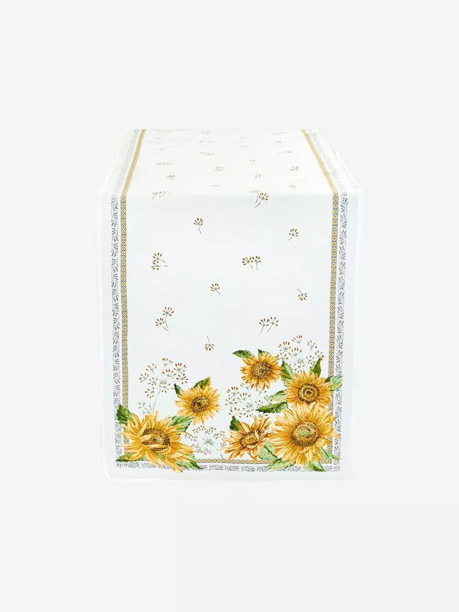 Sunflower White French Jacquard Table Runner