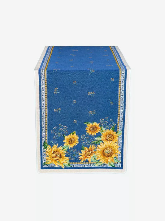 Sunflower Azur French Jacquard Table Runner