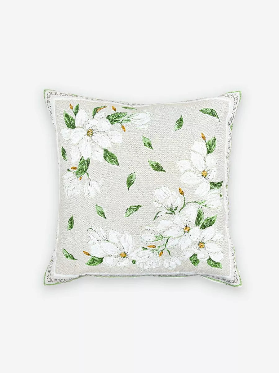 Magnolia Ecru French Jacquard Pillow Cover