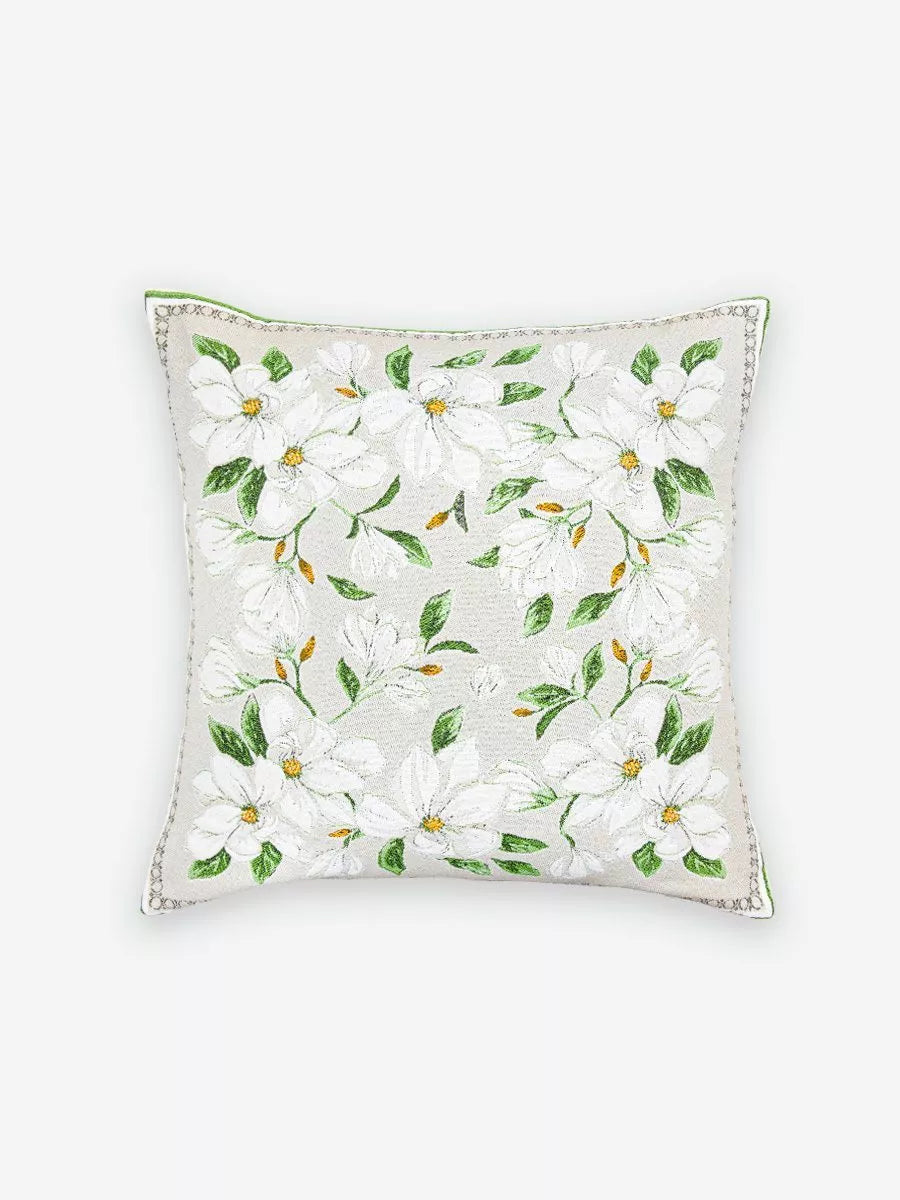 Magnolia Ecru French Jacquard Pillow Cover