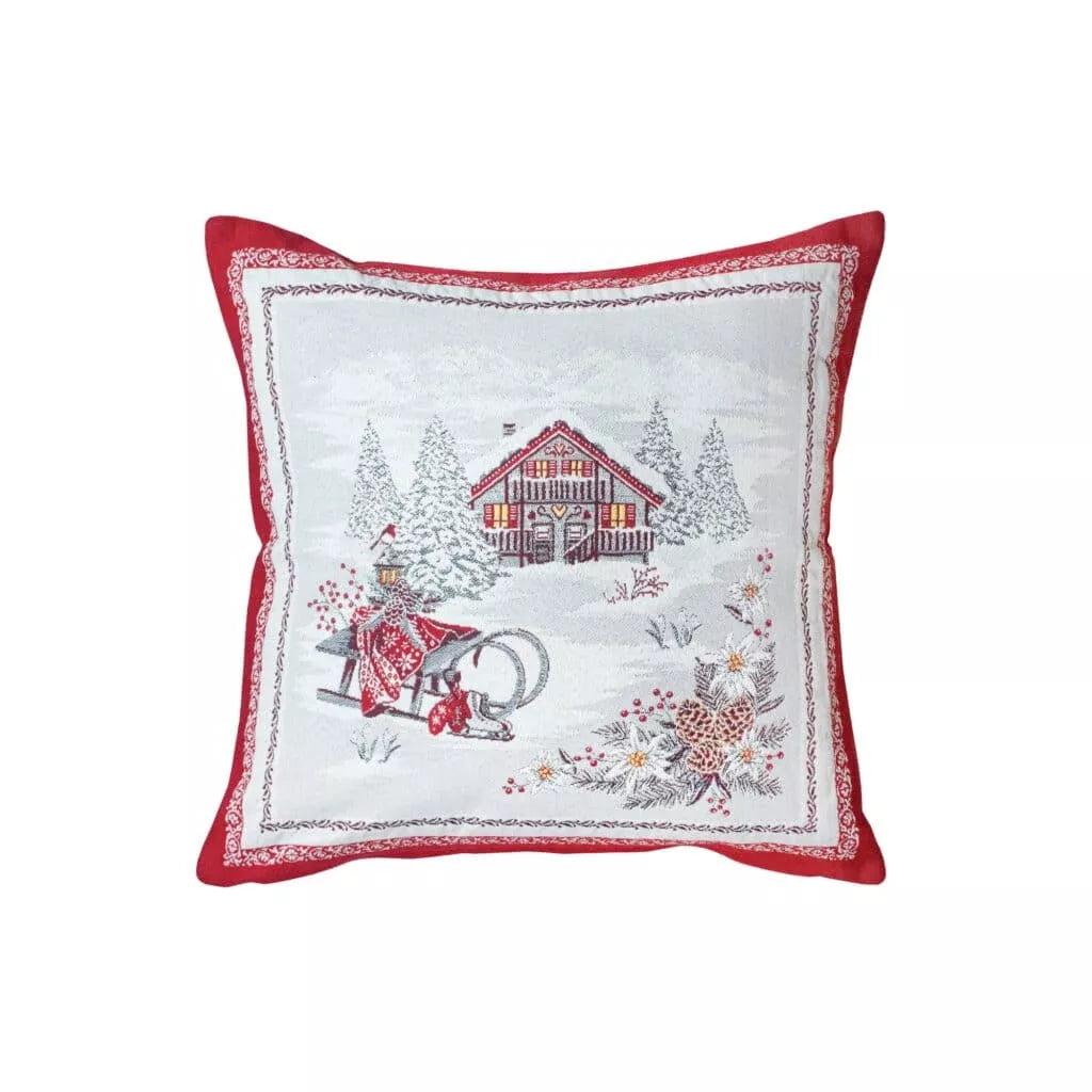 Savoie Red Holiday French Jacquard Pillow Cover