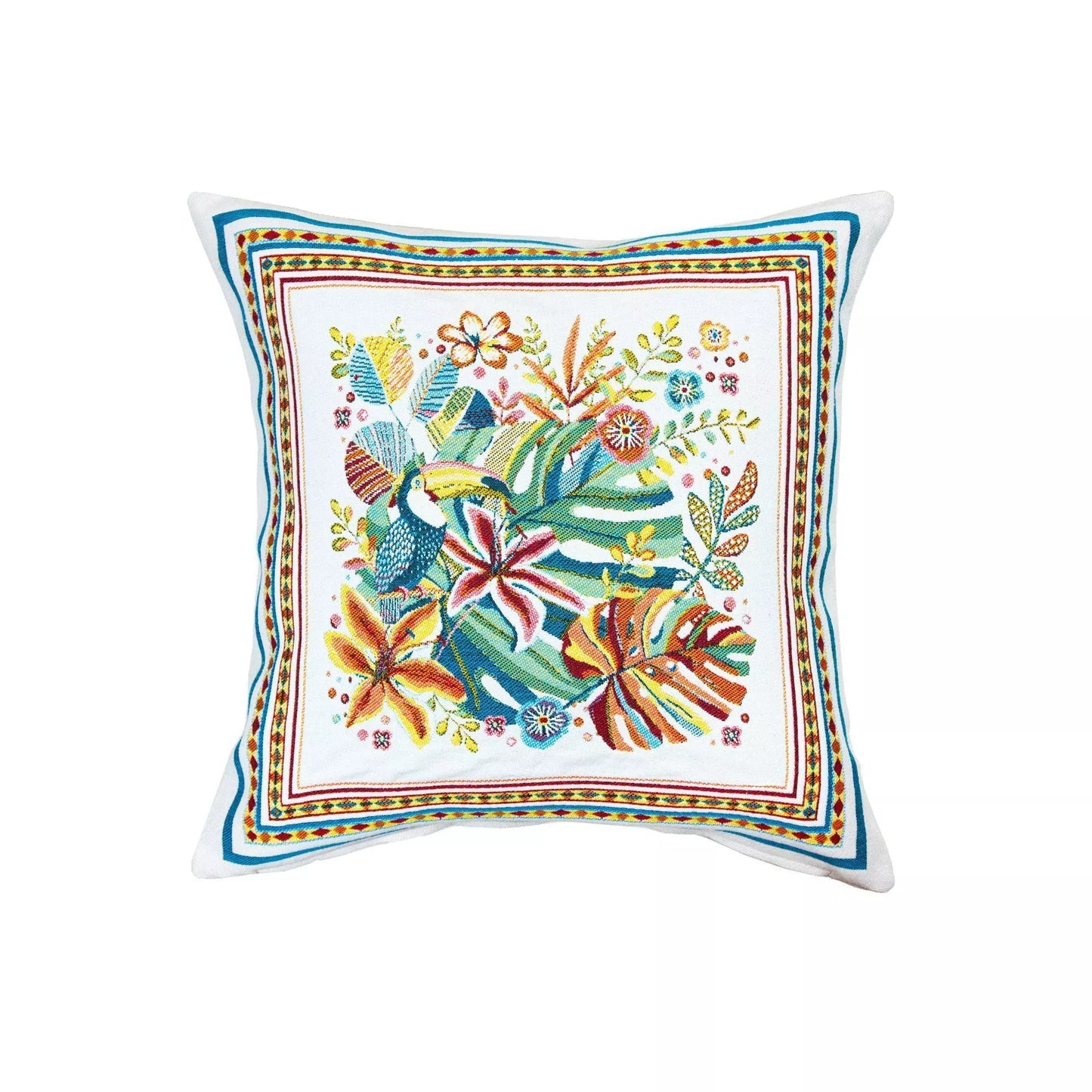 Puerto Rico Ecru Tropical French Jacquard Pillow Cover