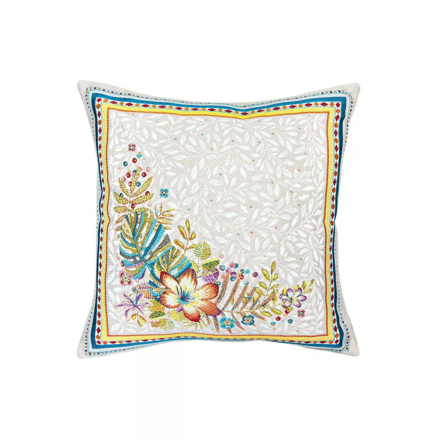 Puerto Rico Blue Tropical French Jacquard Pillow Cover