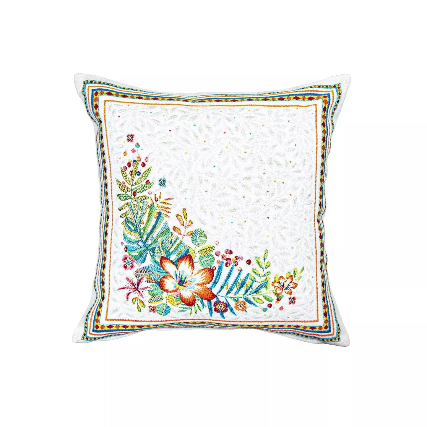 Puerto Rico Ecru Tropical French Jacquard Pillow Cover