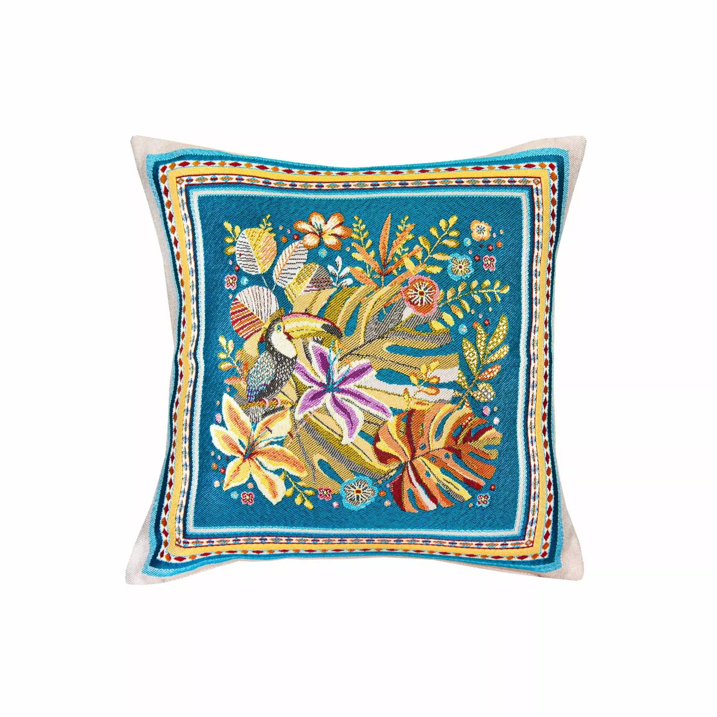 Puerto Rico Blue Tropical French Jacquard Pillow Cover