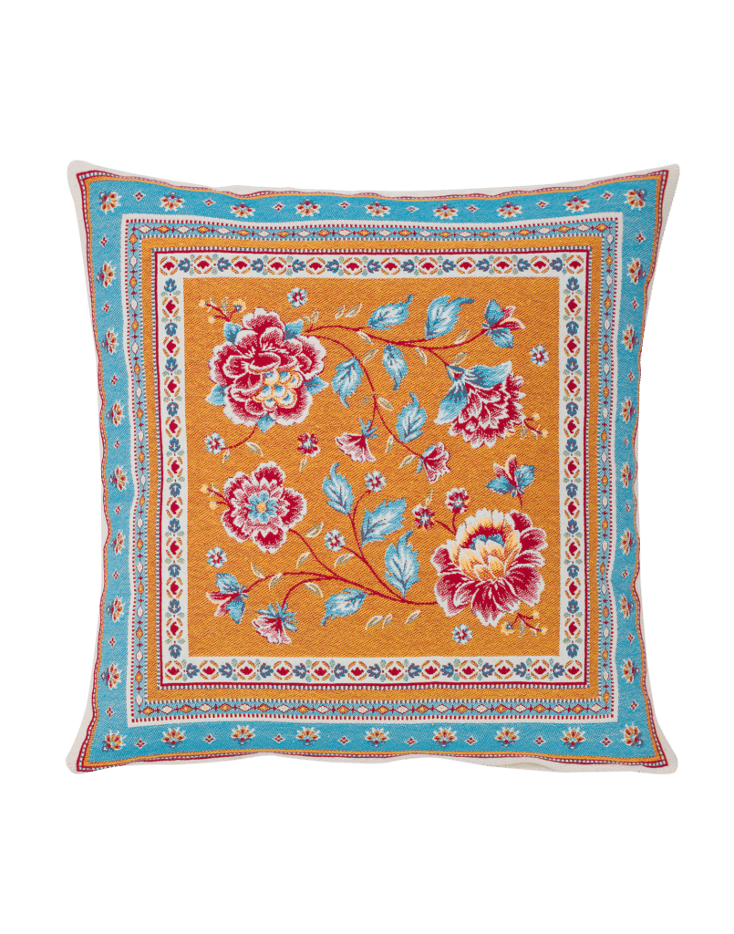 Roussillon Turquoise Floral French Jacquard Pillow Cover