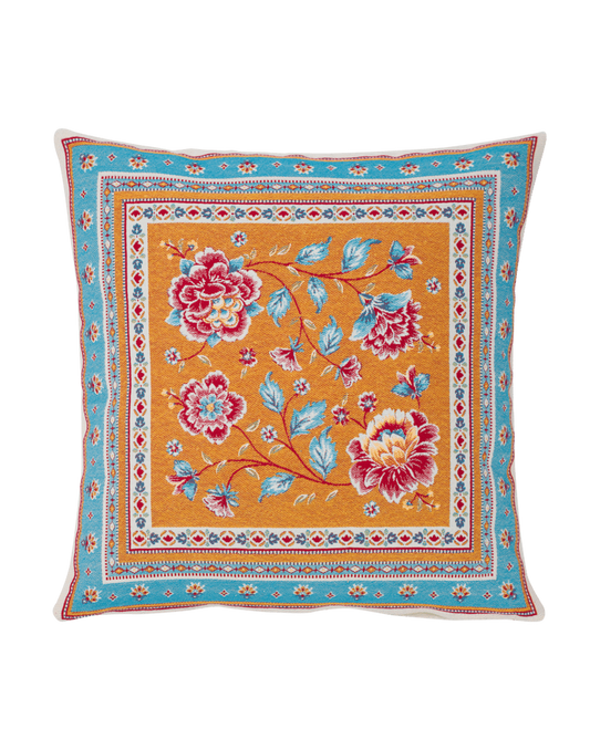 Roussillon Turquoise Floral French Jacquard Pillow Cover