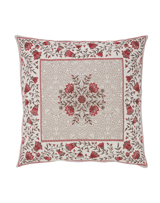 Aubrac Taupe Floral French Jacquard Pillow Cover