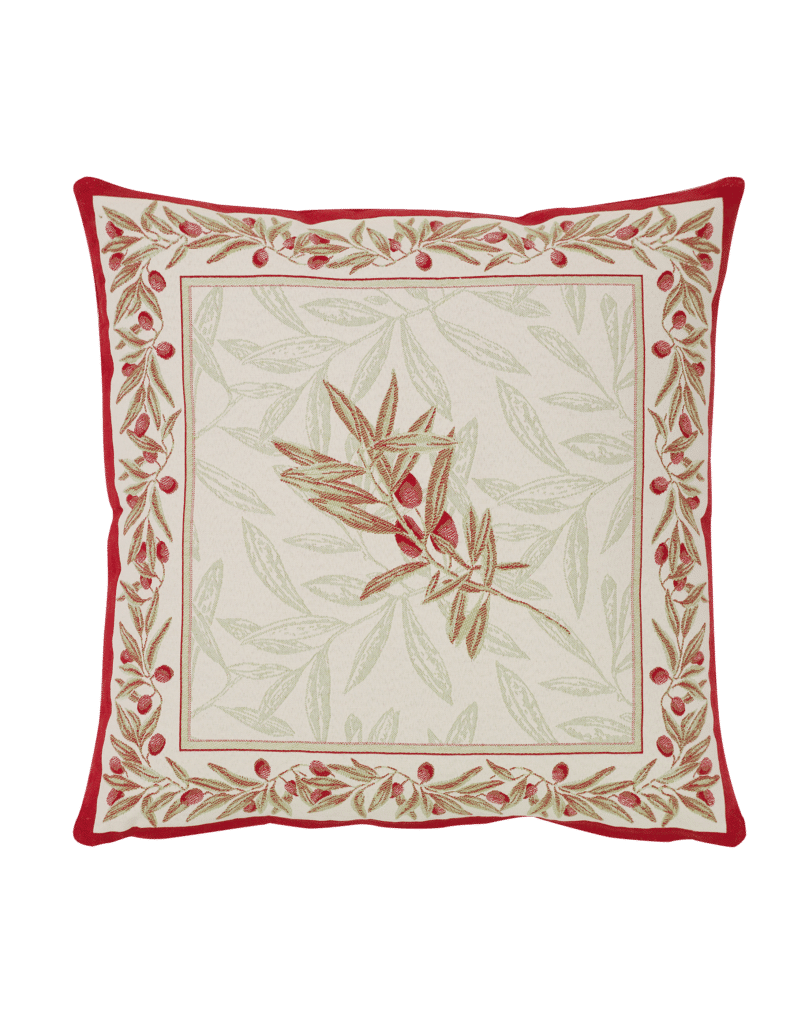 Auriol Olive Twigs Red French Jacquard Pillow Cover