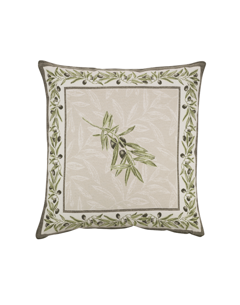 Auriol Olive Twigs Linen Green French Jacquard Pillow Cover