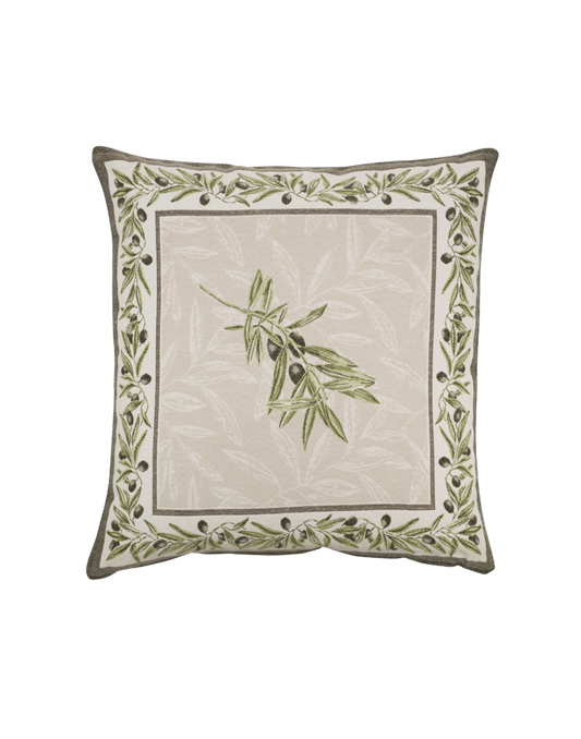 Auriol Olive Twigs Linen Green French Jacquard Pillow Cover