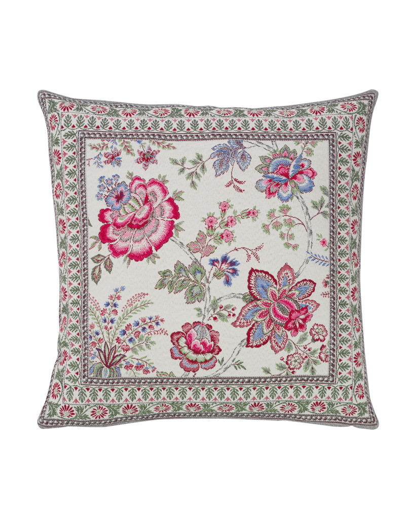 Garance Flowers Fuchsia Blue French Jacquard Pillow Cover