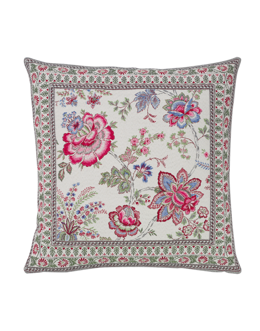 Garance Flowers Fuchsia Blue French Jacquard Pillow Cover