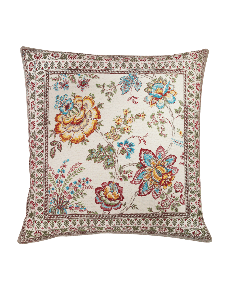 Garance Flowers Yellow Blue French Jacquard Pillow Cover